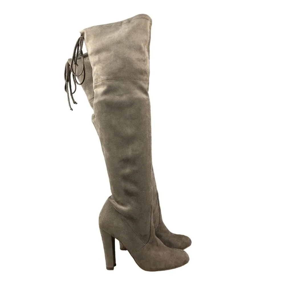 Steve Madden Women's Size 7.5M Grandeal Brown Textile Tie Back Heeled OTK Boots